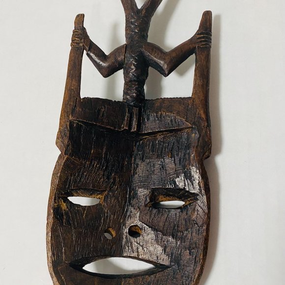 Authentic AFRICART Guro Mask with horns and Seated Divinity 10" Made in Malawi. - Picture 14 of 16